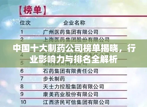 中国十大制药公司榜单揭晓，行业影响力与排名全解析