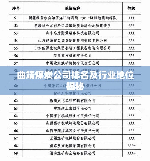 曲靖煤炭公司排名及行业地位揭秘