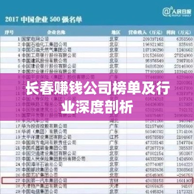 长春赚钱公司榜单及行业深度剖析
