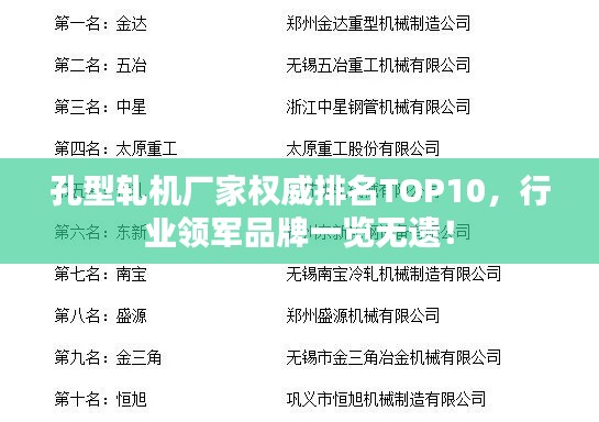 孔型轧机厂家权威排名TOP10，行业领军品牌一览无遗！