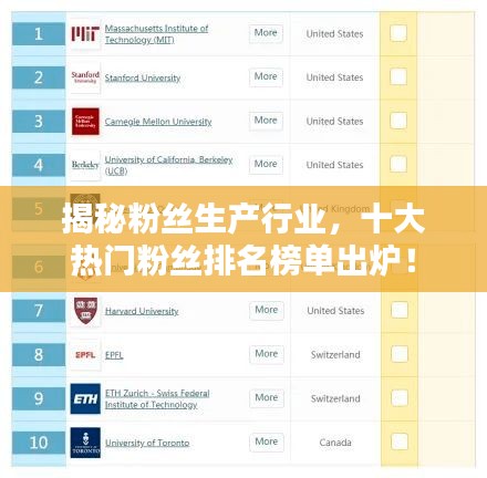 揭秘粉丝生产行业，十大热门粉丝排名榜单出炉！